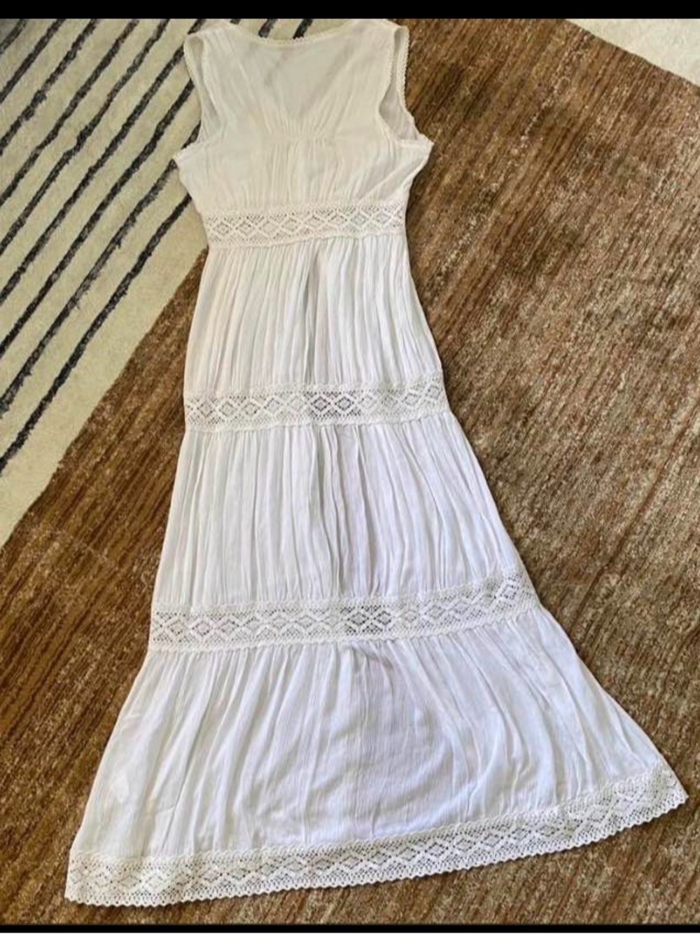 New Boho Tiered Cotton Open Maxi Duster Vest- White - Picture 3 of 4